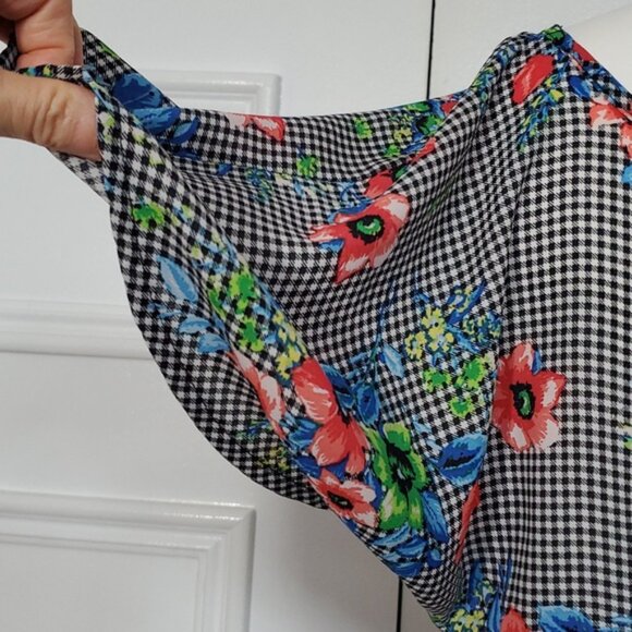 Betsey Johnson Vintage Gingham Floral Tie Back Kimono Raglan Sleeved Top- NWT - Picture 11 of 15